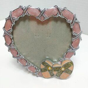 ⭐️2/$30 - Picture Frame Pink Silver Pearl Metal Finish with Hearts 2.5x3.5
